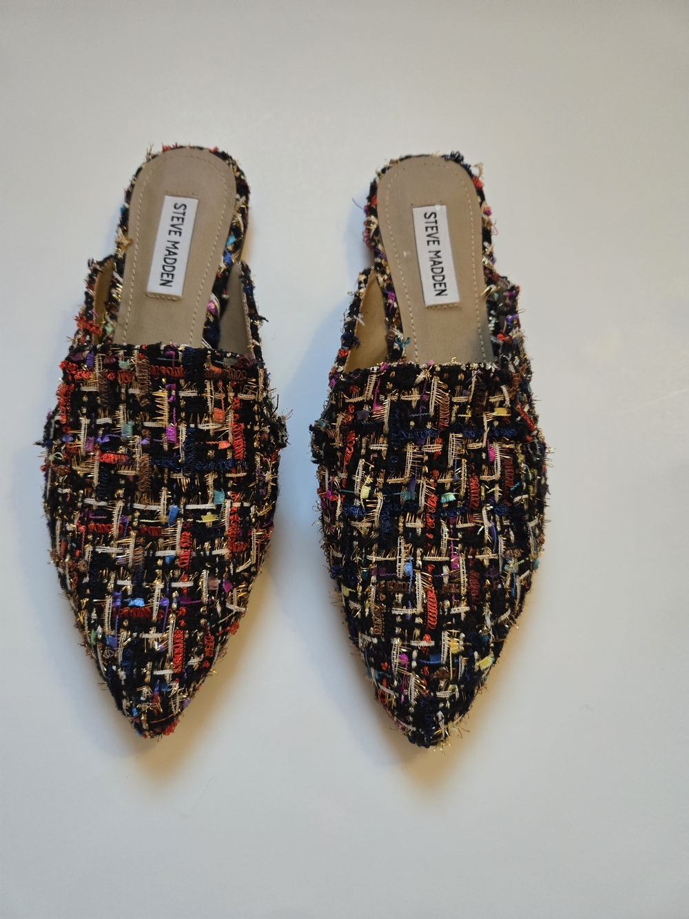 NWOT Steve Madden Black Multicolor Tweed Pointed Mules - 8.5